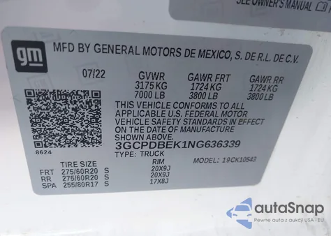 2022 Chevrolet Silverado 1500 4Wd Short Bed Custom из США, поврежденный, VIN 3GCPDBEK1NG636339